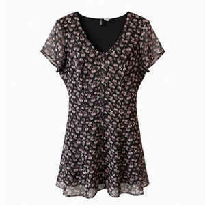 H&M Black and Pink Floral Rose Mini Dress Size 6 Cottagecore Y2K Romantic